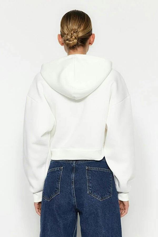 WOVCOR Basic Crop Knit Sweatshirt with Hood