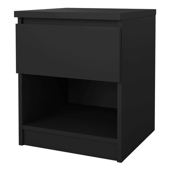 Wyld Haus Budapest Matt Black Wood Bedside Table 1 Drawer 1 Shelf