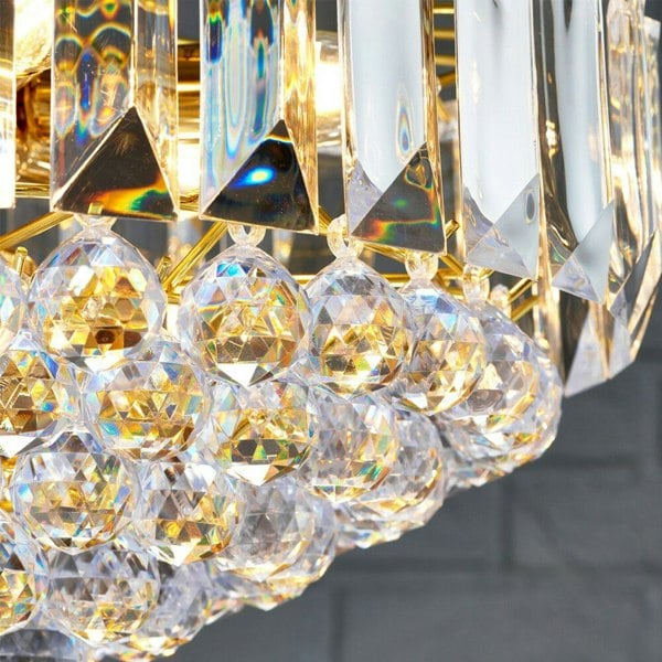 6 Light Chandelier Pendant BRASS & CLEAR Shade Hanging Ceiling Feature Lamp Bulb Loops