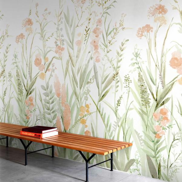 Grandeco Somme Floral Sprigs 3 panel repeatable Mural 1.59 x 2.8m, Pastel