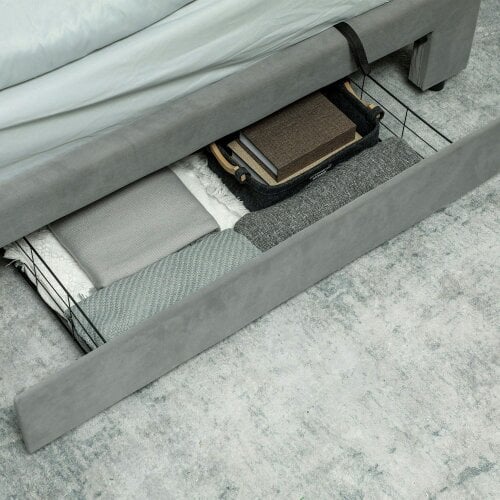 Wyld Haus Dineno 5FT Grey King Size Ottoman Bed Frame With Built In Front Divan Storage Drawer