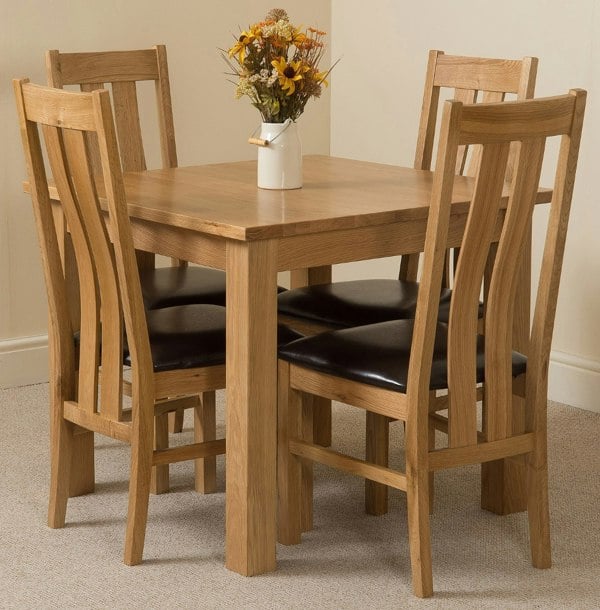 That's Furniture Oslo 90 x 90cm Small Square Oak Dining Set with 4 Princeton Oak Chairs
