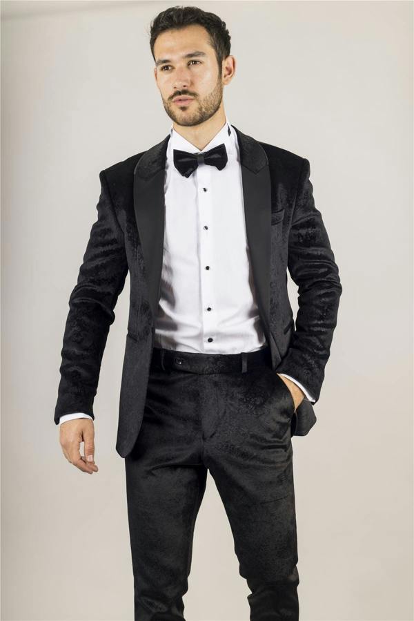 Infinity Leather Men's Black 3 Piece Velvet Wedding Tuxedo Formal Suit