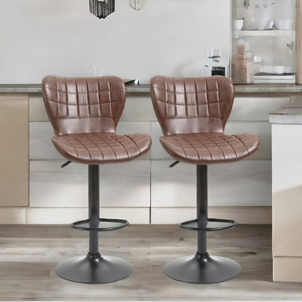 Rafaelo Mobilia Set Of 2 Adjustable Height Retro Faux Leather Bar Stools Brown