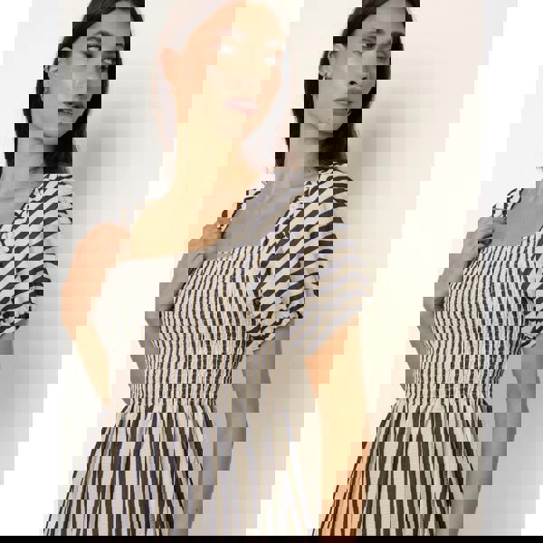 Blue Vanilla Square Neck Puff Sleeve Stripe Midi Dress