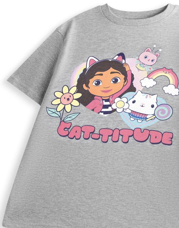 Vanilla Underground Gabby's Dollhouse Girls Grey Cat-titude Short Sleeved T-Shirt