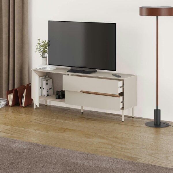 Decortie Arch TV Unit for TVs up to 60in 2 Drawers and Door Sandstone Whiskey Oak 150 x 35 x 56.5 cm (Sandstone and Whiskey Oak)