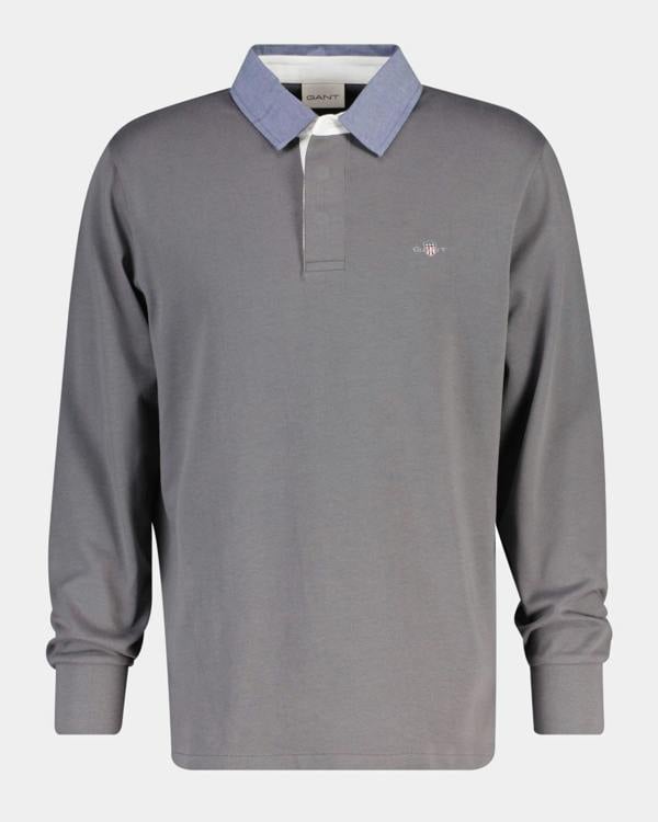 GANT Mens Regular Fit Chambray Heavy Rugger - 38 Mid Grey | CHO | Designer Mens Long Sleeve Polo Shirts
