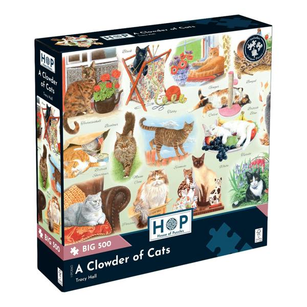 The House of Puzzles A Clowder of Cats BIG 500 Piece Jigsaw Puzzle