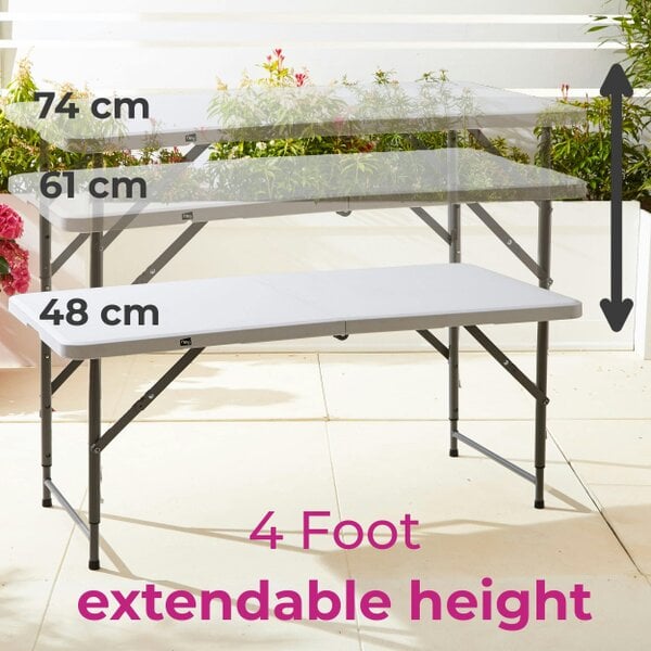 Neo White Folding Picnic Table Portable 4FT Extendable Height