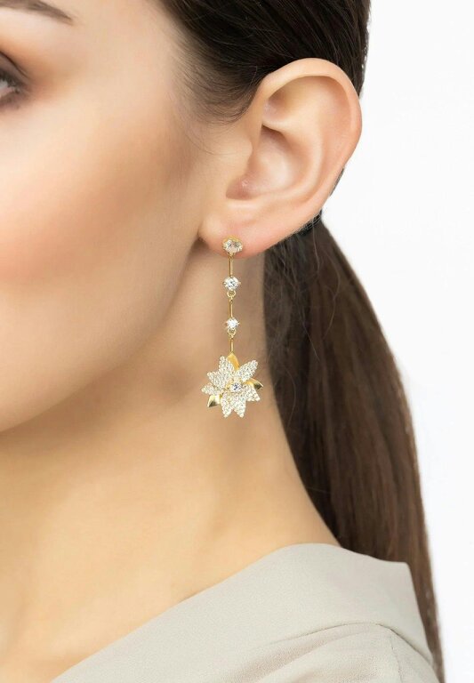 Latelita Dahlia Drop Earrings Gold White