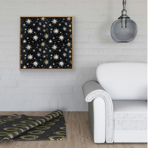 Warren Reed Silver Gold Snowflake Pattern Framed Canvas