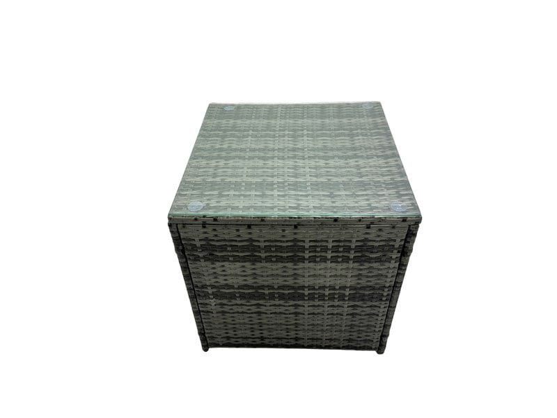 Fimous Outdoor Love Sofa Set 6 Seat Rattan Garden Furniture Set with Gas Firpit Dining Table 2 Big Footstools 2 Side Table Dark Grey Mixed