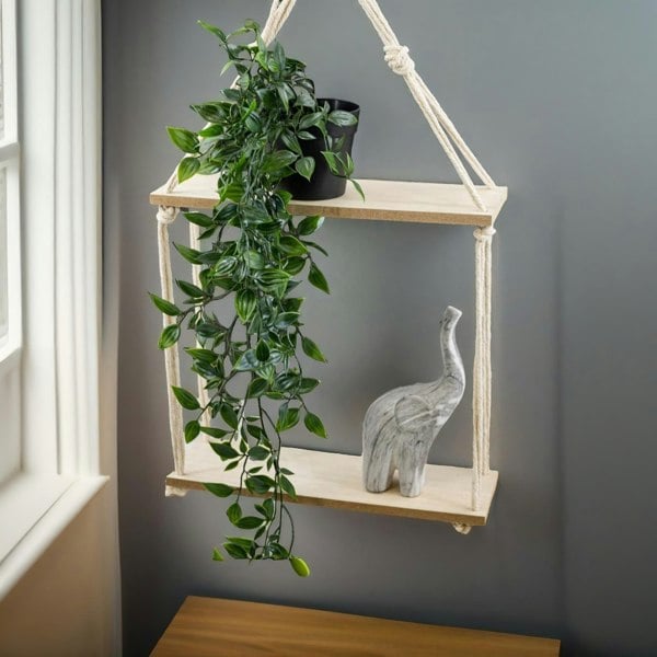 Rafaelo Mobilia 2 Tier Hanging Shelves With Rope Detail