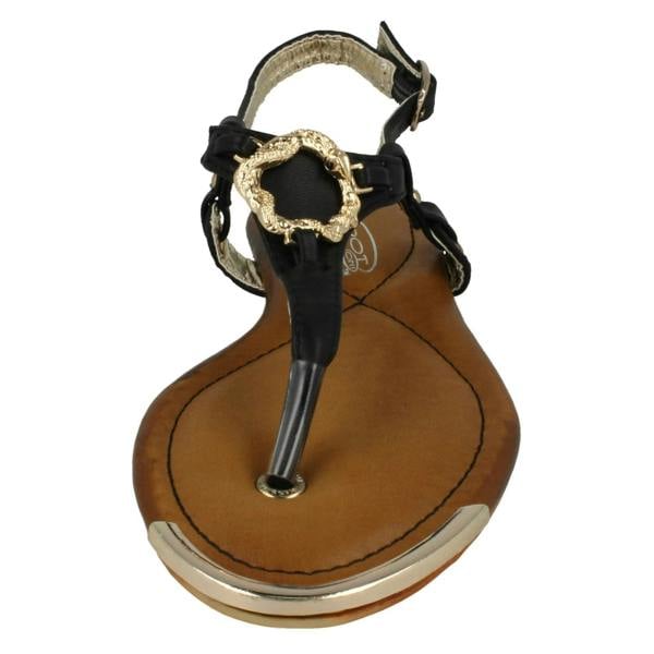 Spot On Ladies Spot On Flat Toe Post Sandal With Snake Trim