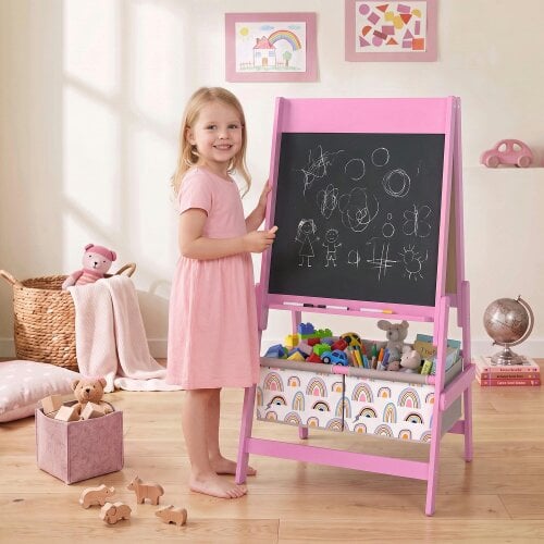 AIYAPLAY Art Easel for Kids 3 in 1 Double Sided Kids Easel with Storage - Pink
