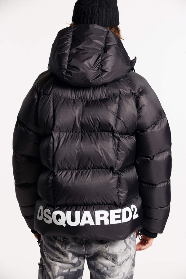 Dsquared2 Printed Logo Hooded Down Jacket - Black