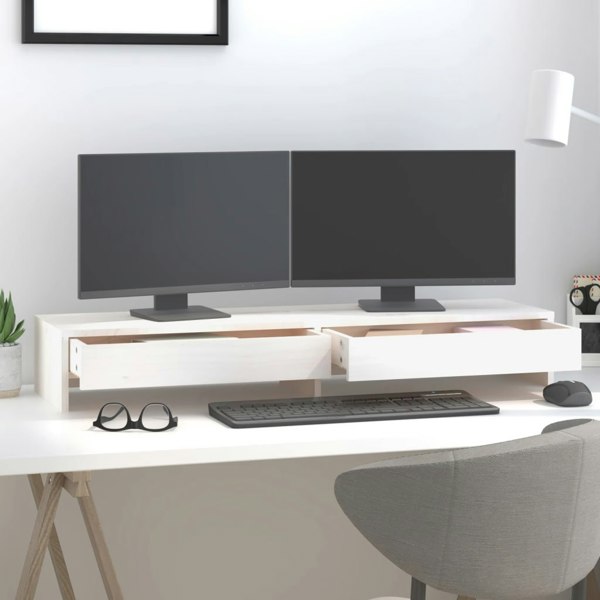 Berkfield Monitor Stand White 100x27x15 cm Solid Wood Pine