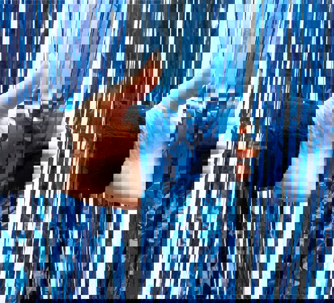 Cheetah Metallic Tinsel Curtain, 2M x 1M Blue