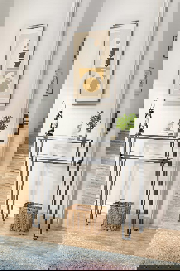 Living and Home Modern Two Layer Multi-function Tempered Glass Console Table