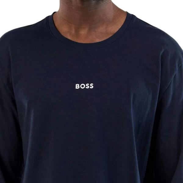 Boss Mens Logo Long-Sleeved Holiday T-Shirt - Blue Check - 