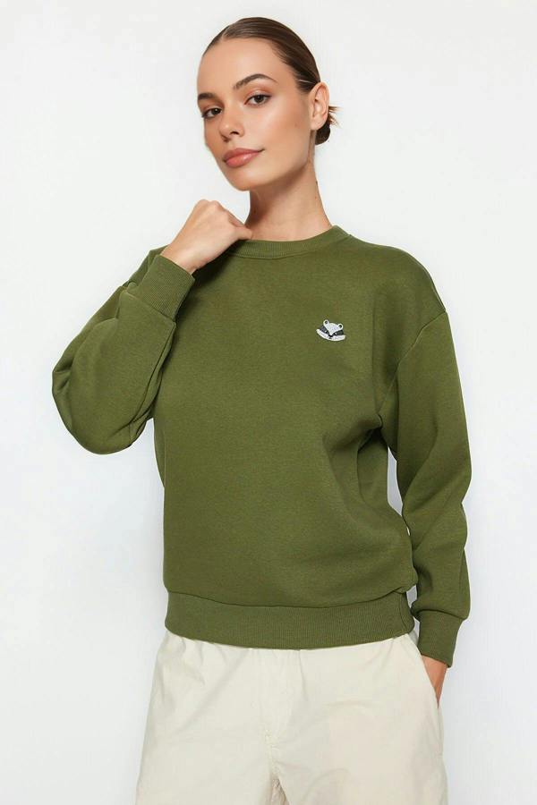 WOVCOR Animal Embroidered Thick Fleece Knit Sweatshirt