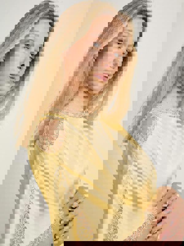 GWD Rowana Yellow Satin Lace Detail Maxi Dress