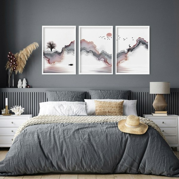 Wall pictures for bedrooms | set of 3 Japanese wall art