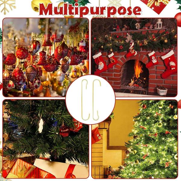 300Pcs Gold Tree Decoration Hooks for Christmas Ornaments, Reusable C-Shaped Metal Hangers image 6