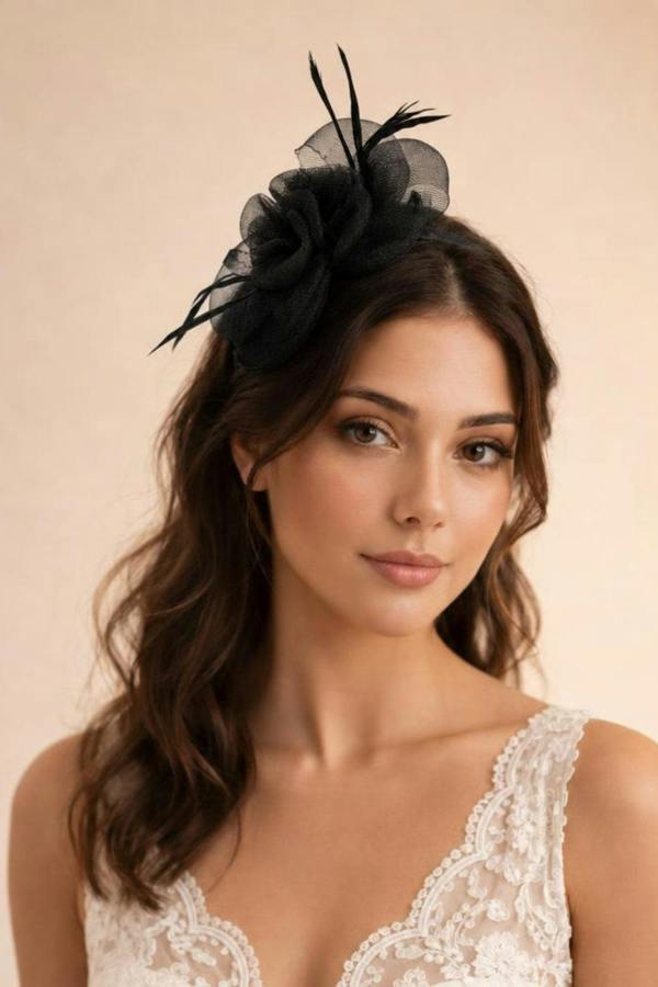 SVNX Rosette Bow Fascinator in Black