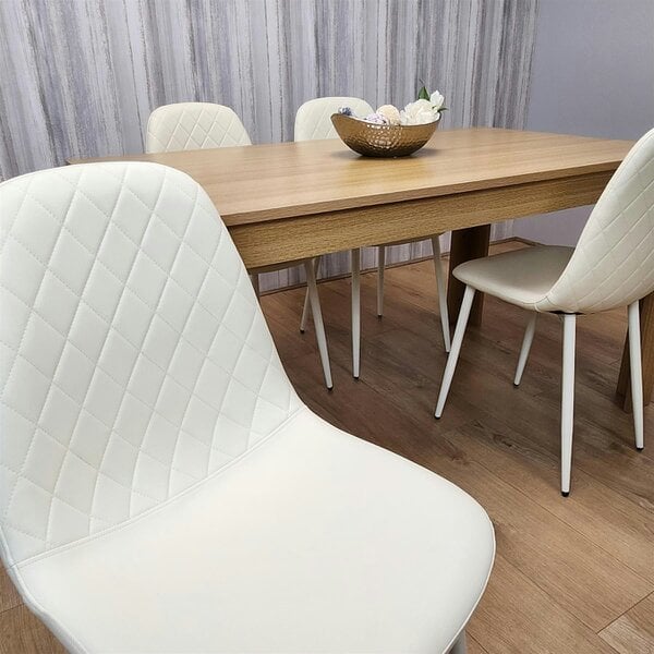 Kosy Koala Wooden Dining Table with 4 Cream Gem Patterned Chairs Rusteic Effect Table with Cream Chairs