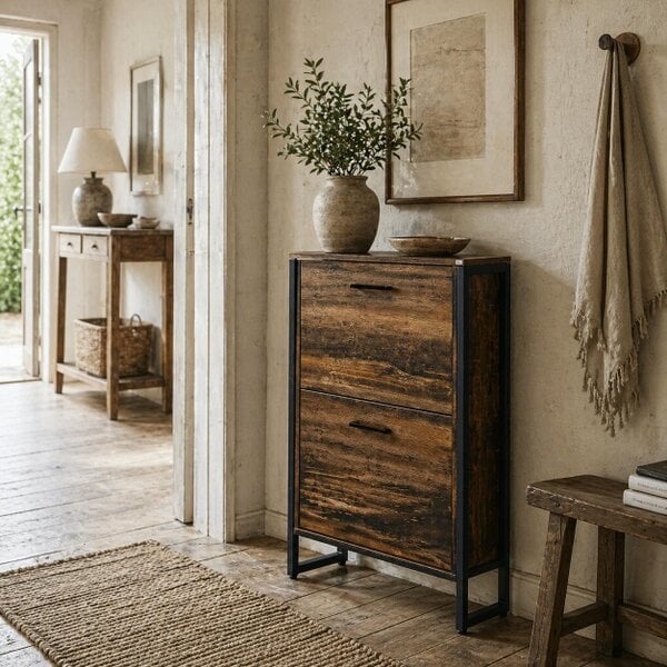 Wyld Haus Conine Rustic Wood Effect 2 Door Shoe Storage Cabinet For 12 Pairs