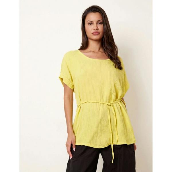 Blue Vanilla Belted Wide Sleeve Top