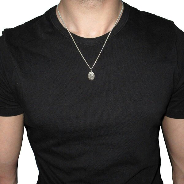 Christopher James of London Sterling Silver Small Satin Oval St Christopher Pendant With Optional Engraving and Chain