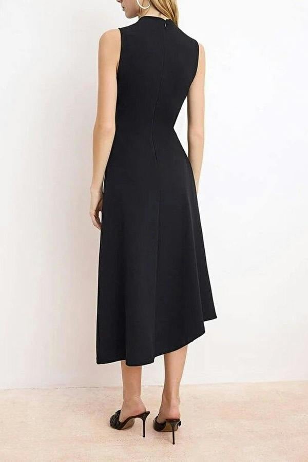 WOVCOR A-Line Asymmetrical Sleeveless Ruched Midi Dress