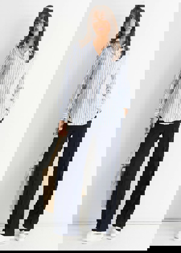 Gini London Blue Linen Oversized Stripe Shirt