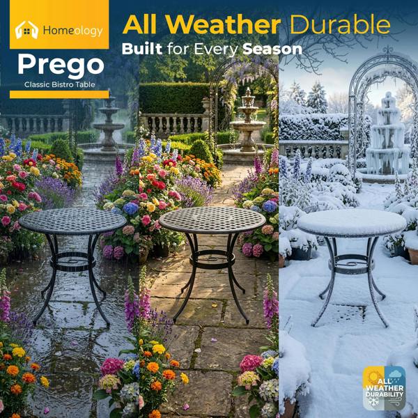 Homeology PREGO Garden and Patio Black Cast Aluminium Bistro Table