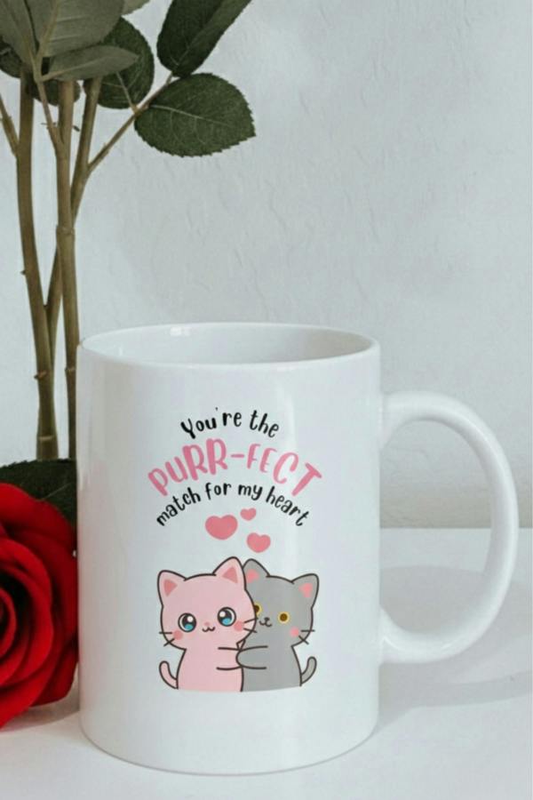 Dyzi You’re The Purr-Fect Match Printed Ceramic Mug Valentine’s Day Gift