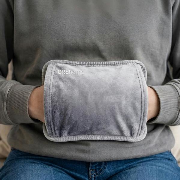 Gr8 Home Rechargeable Electric Hot Water Bottle Plush Hand Pouch Warmer Heat Pad Grey 1L