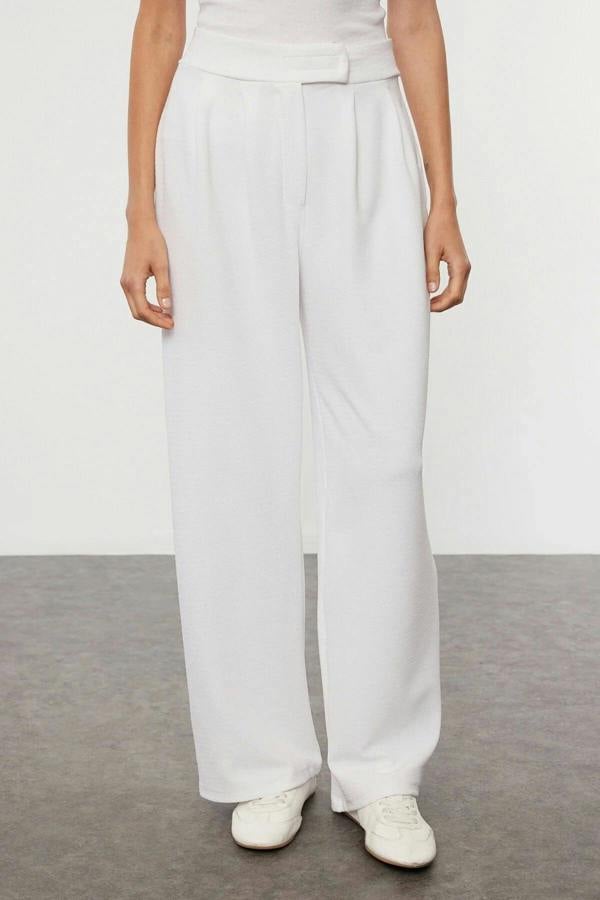 WOVCOR High Waist Pleated Wide Leg Trousers with Velcro Closure
