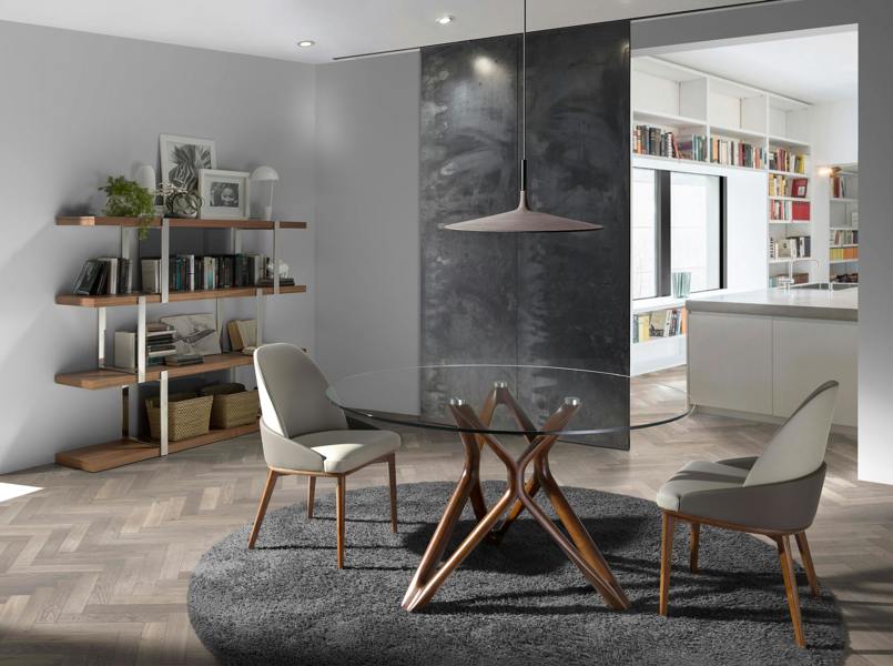 Angel Cerdá Round tempered glass and walnut dining table 1108