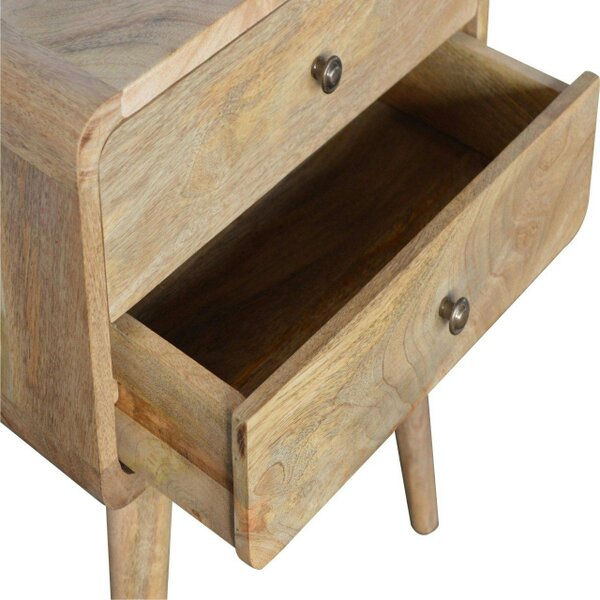 Wyld Haus Trapani Curved Oak Mango Wood Bedside Table 2 Drawers