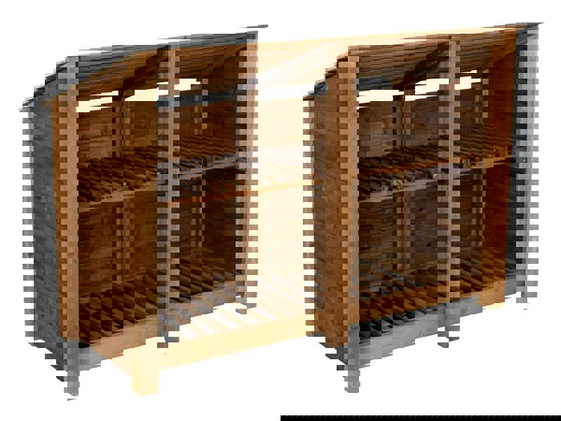 Arbor Garden Solutions Wooden Log Store (Roof Sloping Back) with Shelf W-187cm, H-126cm or 180cm, D-88cm - Brown Finish