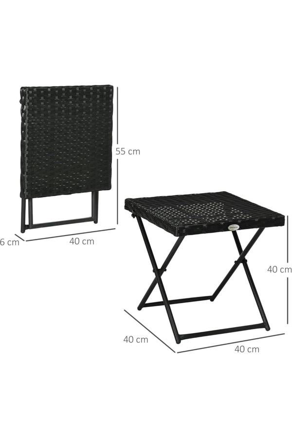Dyzi Folding Rattan Garden Coffee Table Square 40x40cm Black