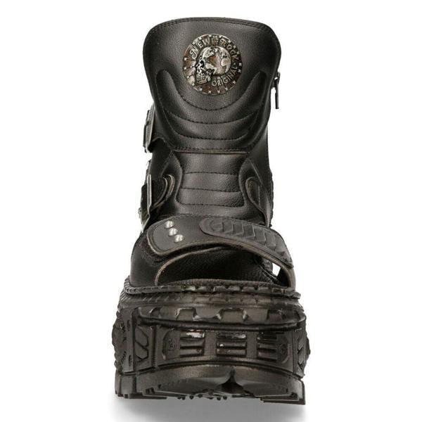 New Rock Black VEGAN Leather Boot Sandals-BIOS106-V3