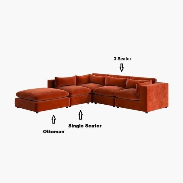 Weilai Concept Ranjan Three Seater Corner Sofa, Red Velvet
