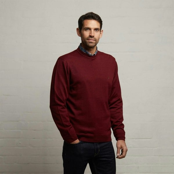 Gabicci G53K22 Mens Long Sleeve Merino Knit Crew Neck Sweater Gabicci Classic - MERLOT
