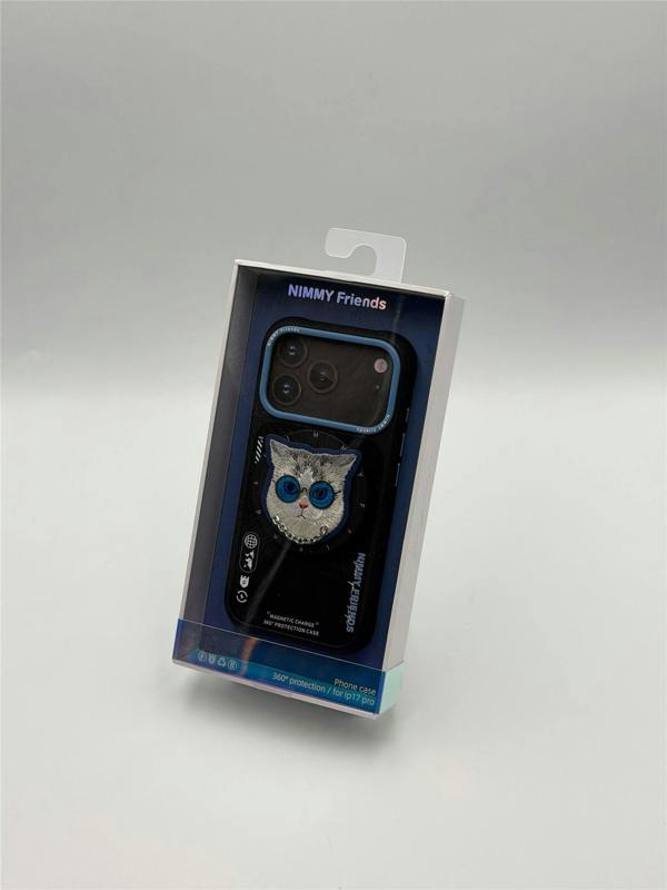 Nimmy Friends Nimmy Glass Cool Cat Face Case with Detachable MagSafe Grip Stand for iPhone 17 Pro 6.3" Black Blue - N-YJKM-CXZJ-IP17-PRO-03