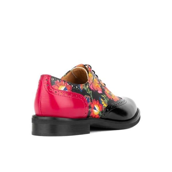 Embassy London Vivienne - Black & Red Flowers - Women's oxford lace-up shoe with brogue details