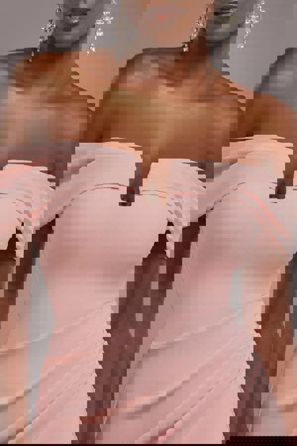 Off The Shoulder Chiffon Wing Scuba Crepe Midi Dress - Blush Pink DR4584